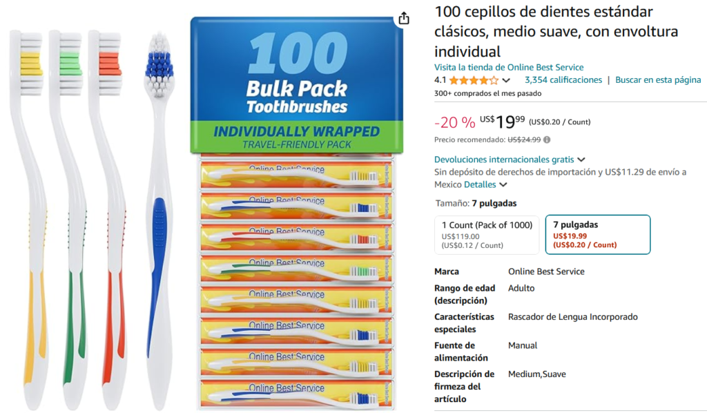 100 cepillos de dientes estándar para Comprar al por Mayor en Amazon