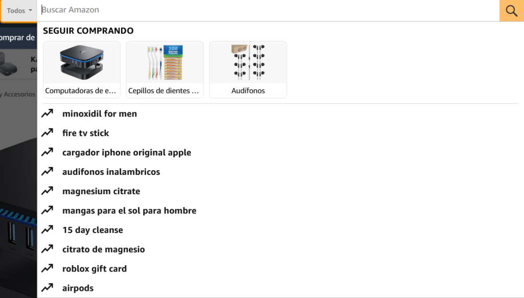 Barra de búsqueda para comprar por internet en amazon