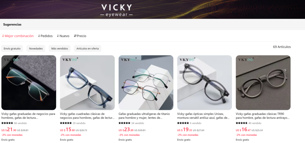 Vicky Official Store para comprar en aliexpress lentes ópticos con receta